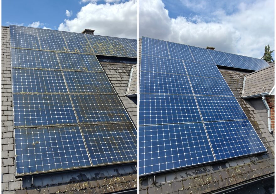 Photo avant/après nettoyage de panneaux solaires